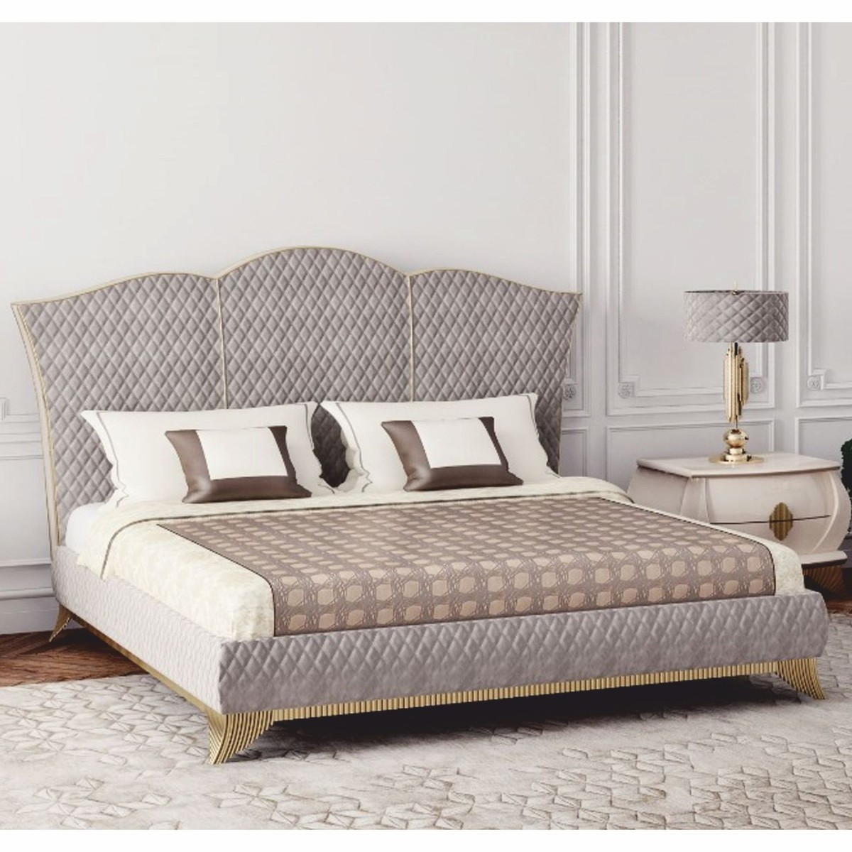 A164 Casa Padrino cama doble de lujo Art Deco gris / dorado – Muebles de dormitorio y hotel - Imagen 1