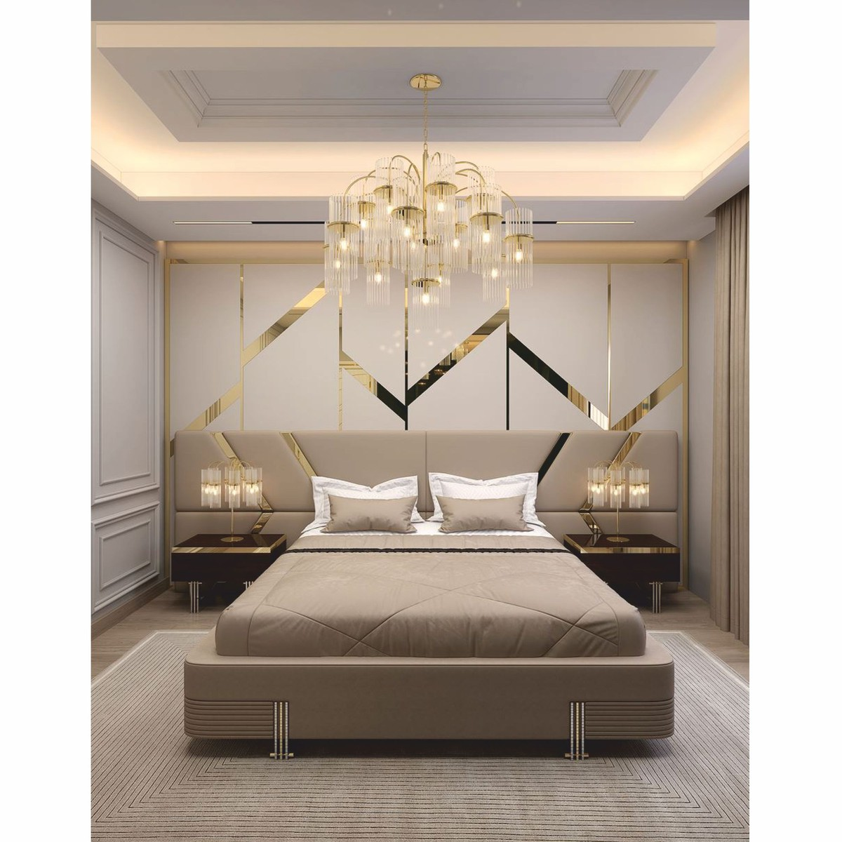 A234 Casa Padrino cama doble de lujo beige / dorado / plateado – Muebles de hotel y dormitorio - Imagen 1