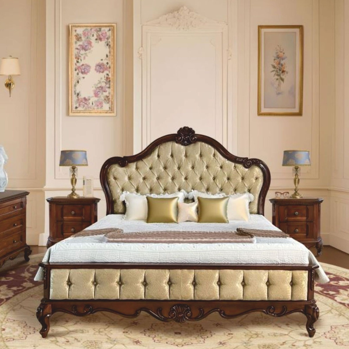 A42 Casa Padrino cama doble barroca de lujo dorada / marrón oscuro-Muebles barrocos para dormitorio - Imagen 1