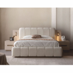 Juego de dormitorio de lujo Casa Padrino blanco / gris – 1 cama doble y 2 mesitas de noche