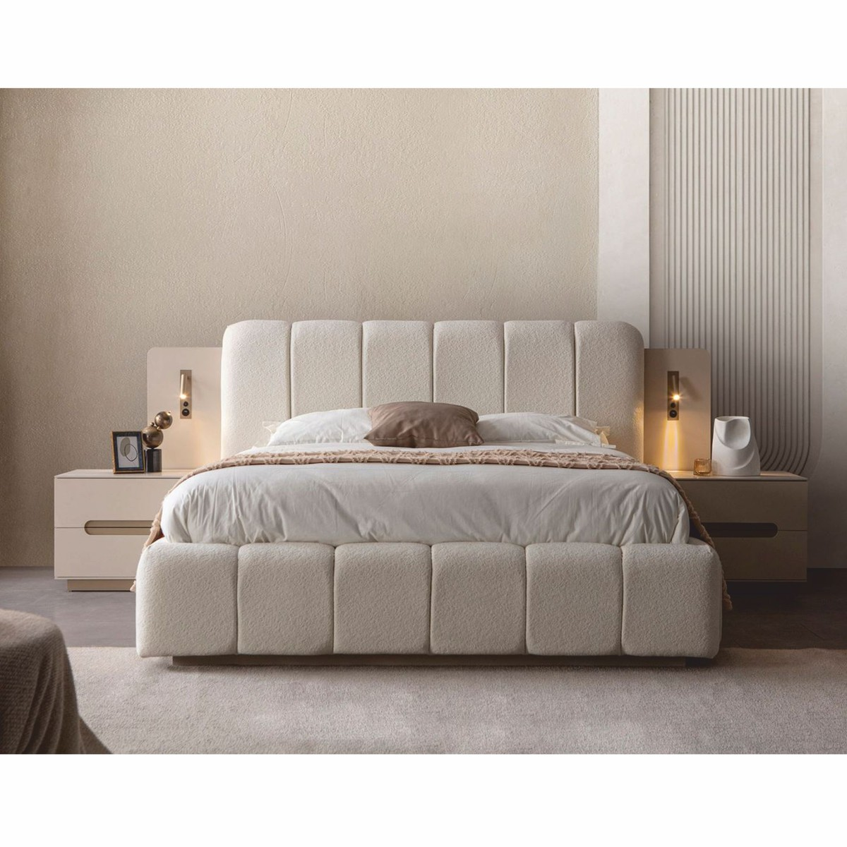A96 Juego de dormitorio de lujo Casa Padrino blanco / gris – 1 cama doble y 2 mesitas de noche - Imagen 1
