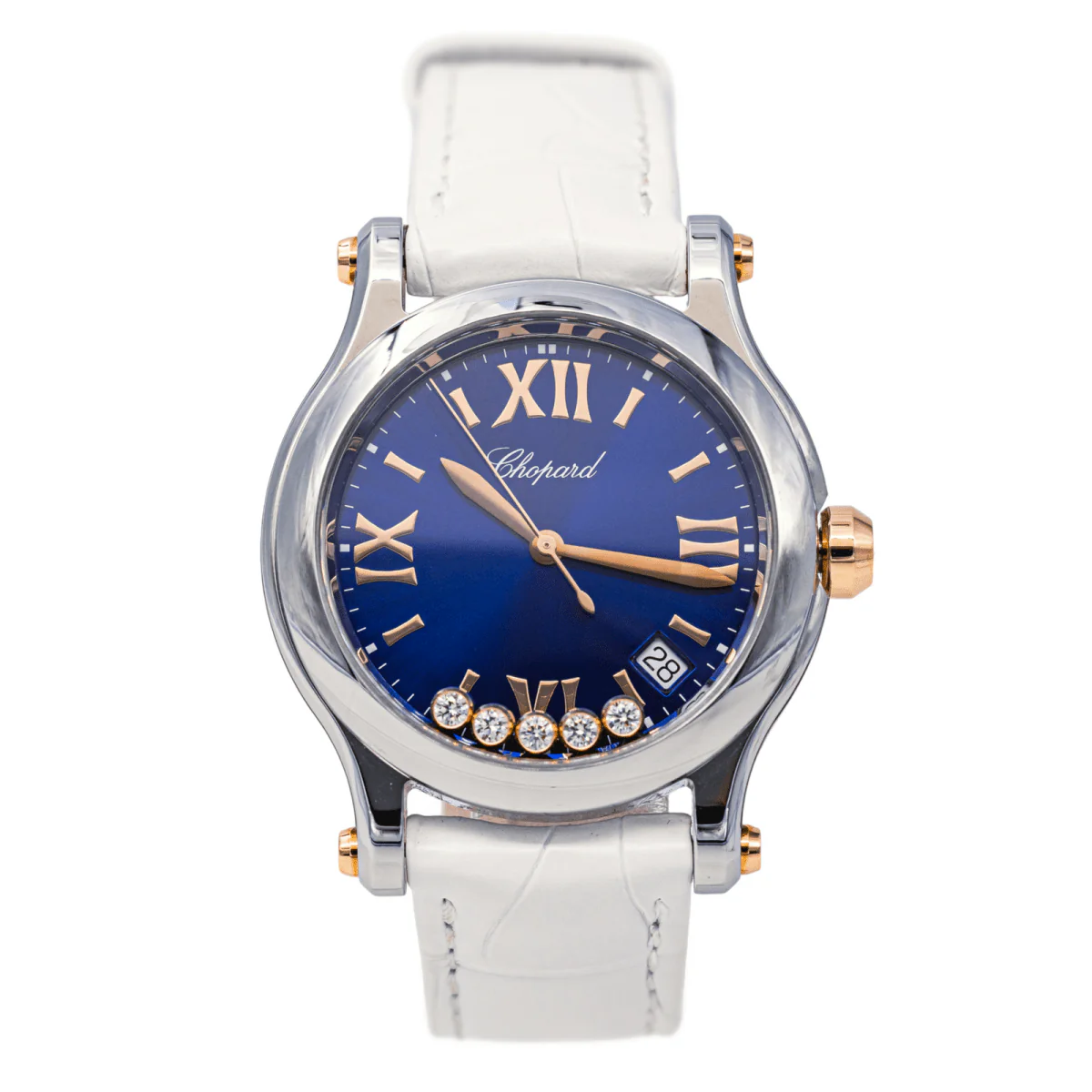 C601 Reloj CHOPARD «Happy Sport» de oro rosa, acero, zafiro, cuero y diamantes - Imagen 1